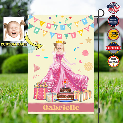 Image of Personalized Birthday Flag, Custom Face & Name Birthday Flag, Princess Girl Flag, Custom Double Side Garden Flag, Birthday Gift