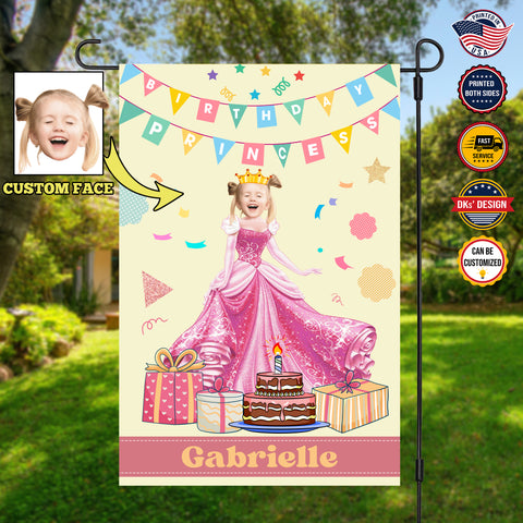 Image of Personalized Birthday Flag, Custom Face & Name Birthday Flag, Princess Girl Flag, Custom Double Side Garden Flag, Birthday Gift