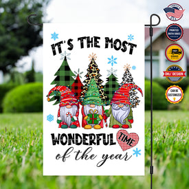 Personalized Christmas Flag, Custom Double Side Gnome Christmas Flag, Wonderful Time Of The Year Garden Flag, Christmas Gift