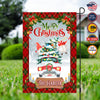 Personalized Christmas Flag, Custom Double Side Merry Christmas Gnomes Rides Red Truck Garden Flag, House Flag, Christmas Gift