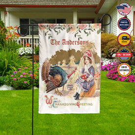 Personalized Family Thanksgiving Flag, Custom Double Side Thanksgiving Turkey Garden Flag, House Flag, Thanksgiving Gift