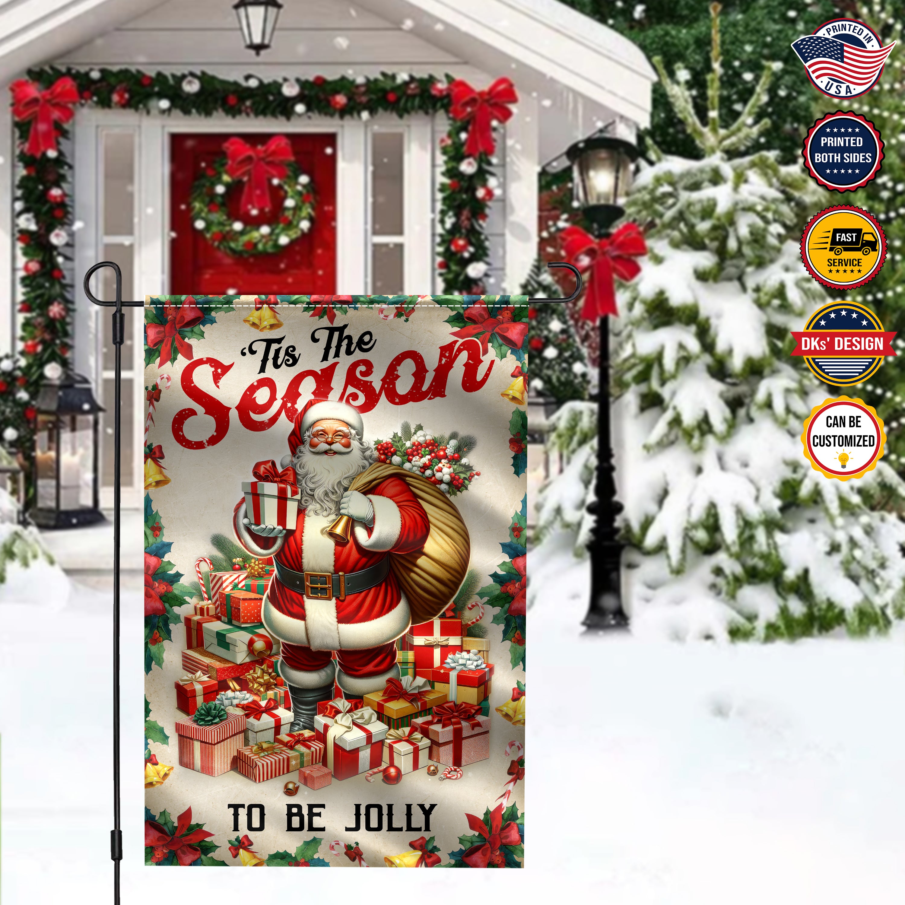 Personalized Christmas Flag, Custom Double Side Christmas Santa Flag, Tis The Season To Be Jolly Garden Flag, House Flag Christmas Gift