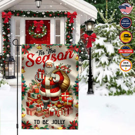 Personalized Christmas Flag, Custom Double Side Christmas Santa Flag, Tis The Season To Be Jolly Garden Flag, House Flag Christmas Gift