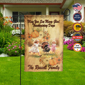 Personalized Thanksgiving Flag, Custom Double Side Turkey & 2 Girls May You See Many Glad Thanksgiving Days Flag, Thanksgiving Gift