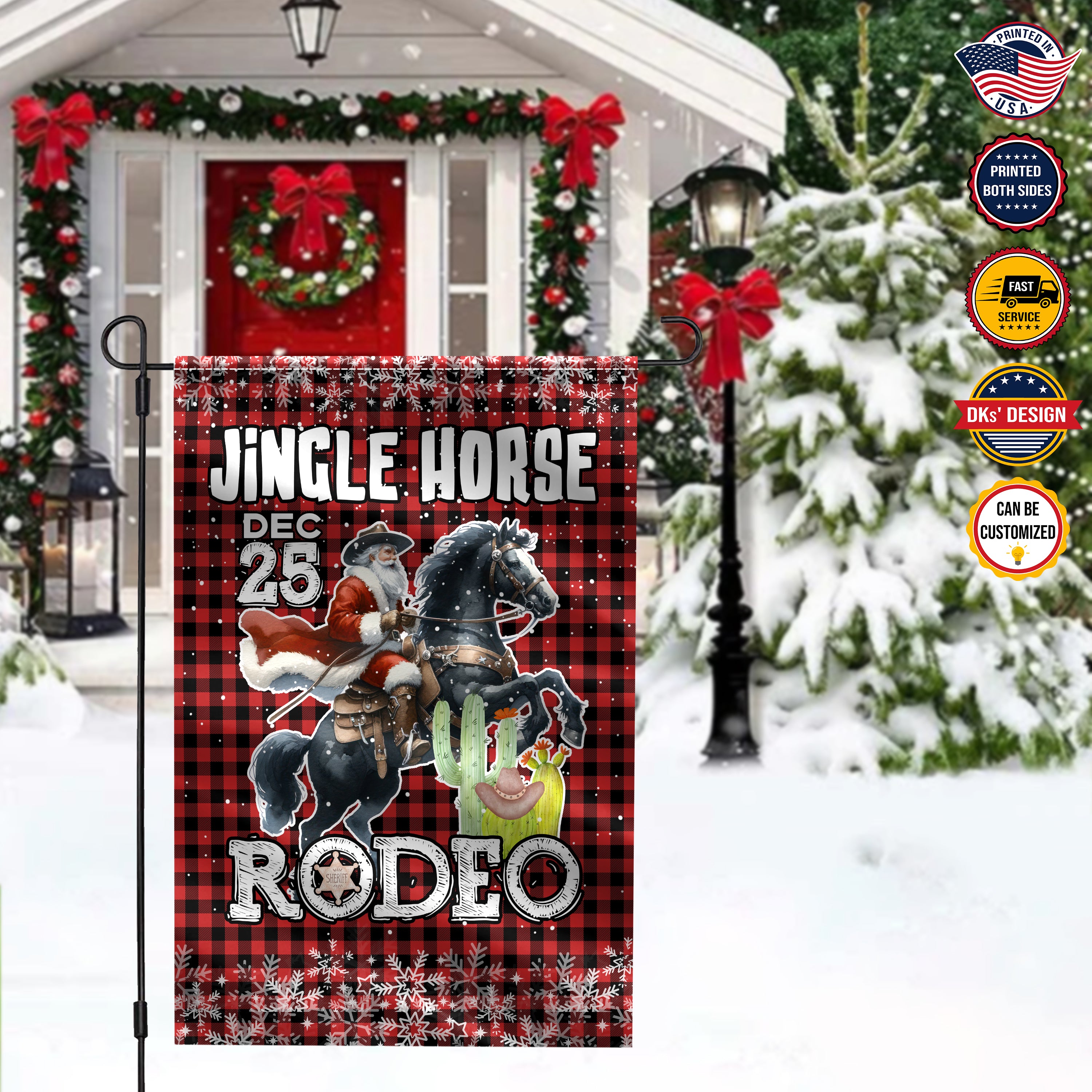 Personalized Christmas Flag, Custom Double Side Jingle Horse Cowboy Flag, Santa Claus Christmas Garden Flag, Christmas Gift