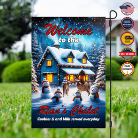 Personalized Christmas Flag, Custom Double Side Snowman Reindeer Chalet Flag, Merry Chrisrmas Garden Flag, Christmas Gift