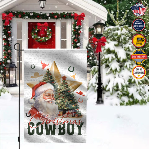 Image of USA MADE Personalized Christmas Flag | Cowboy Flag, Santa Cowboy Flag, Custom Double Side Christmas Santa Flag, Garden Flag, House Flag, Yard Flag