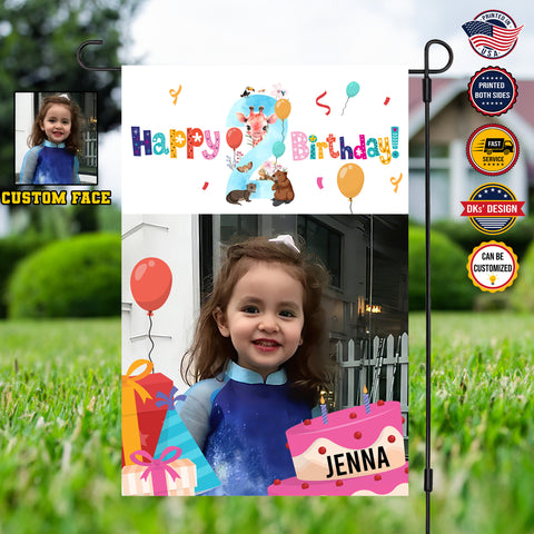 Image of Personalized Birthday Flag, Custom Face & Name Birthday Flag, Custom Double Side Garden Flag, Birthday Gift