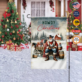 Personalized Christmas Flag, Custom Double Side Cowboy Santa Christmas Flag, Garden Flag, House Flag, Christmas Gift