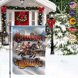 Personalized Christmas Flag, Custom Double Side Santa Cowboy Christmas Flag, Santa Riding Horse Garden Flag, House Flag, Christmas Gift