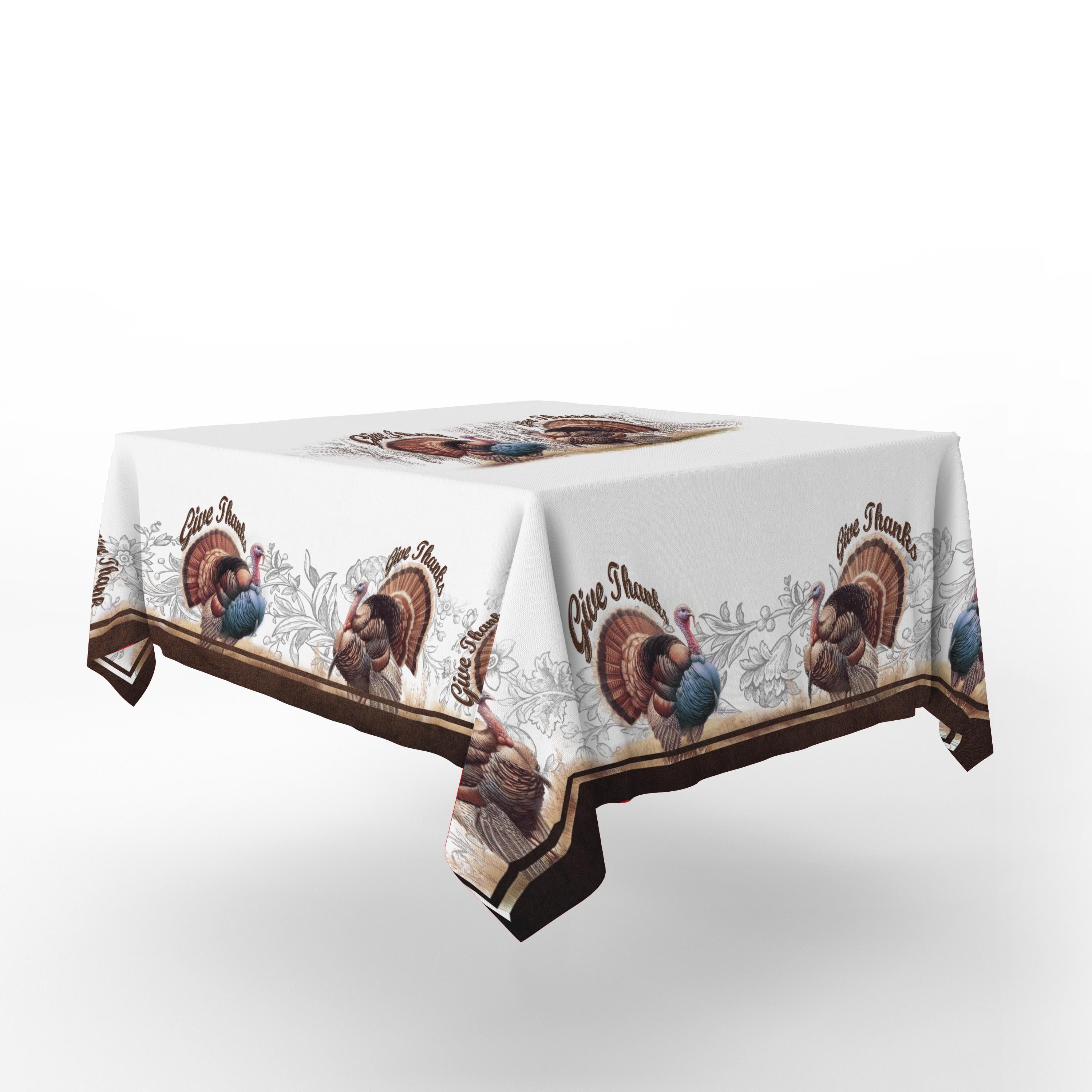 USA MADE Thanksgiving Tablecloth | Thanksgiving Give Thanks Turkey Tablecloth 55.1''x55.1''-Polyester-Table Cover for Dining Table, Easter Dinner Party, Holiday Party Table Decor