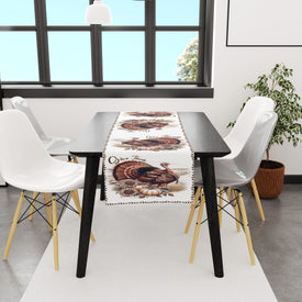 USA MADE Thanksgiving Table Runner | Happy Thanksgiving Give Thanks Turkey Vintage Design Table Runner for Dinning Decoration Holidays Gifts (Cotton, Poly)