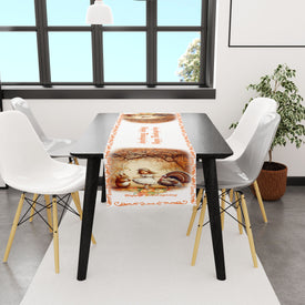 USA MADE Thanksgiving Table Runner | Happy Thanksgiving Girl Squirrel And Turkey Vintage Design Table Runner for Dinning Decoration Holidays Gifts (Cotton, Poly)