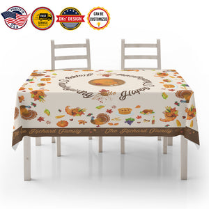 USA MADE Custom Thanksgiving Tablecloth | Happy Thanksgiving Turkey Custom Name Tablecloth 55.1''x55.1''-Polyester-Table Cover for Dining Table, Easter Dinner Party, Holiday Party Table Decor