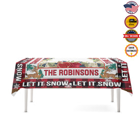 USA MADE Custom Christmas Tablecloth | Let It Snow Custom Name Tablecloth 55.1''x55.1''-Polyester-Table Cover for Dining Table, Christmas Dinner Party, Holiday Party Table Decor