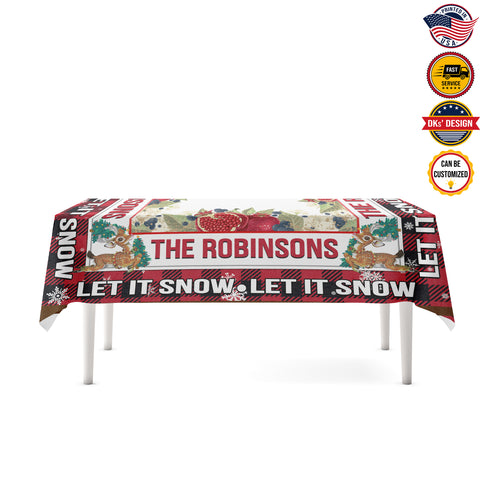 Image of USA MADE Custom Christmas Tablecloth | Let It Snow Custom Name Tablecloth 55.1''x55.1''-Polyester-Table Cover for Dining Table, Christmas Dinner Party, Holiday Party Table Decor