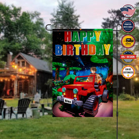 Personalized Birthday Flag, Custom Face & Name Birthday Flag, Interlocking Building Blocks, Custom Double Side Garden Flag, Birthday Gift