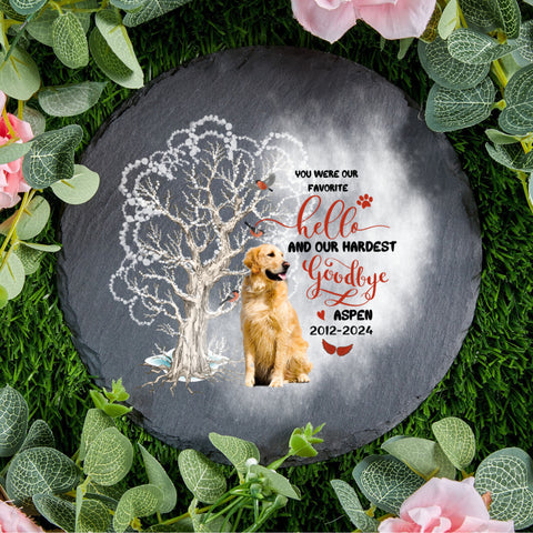 Image of Personalized Pet Memorial Stone With Photo, Favorite Hello Hardest Goodbye Dog Cat Stone, Pet Memorial Gifts, Pet Loss Gifts