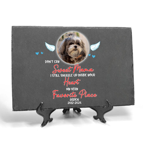 Image of Personalized Pet Memorial Stone With Photo, "Don't Cry Sweet Mama" Dog Cat Grave Stone, Pet Loss Gifts