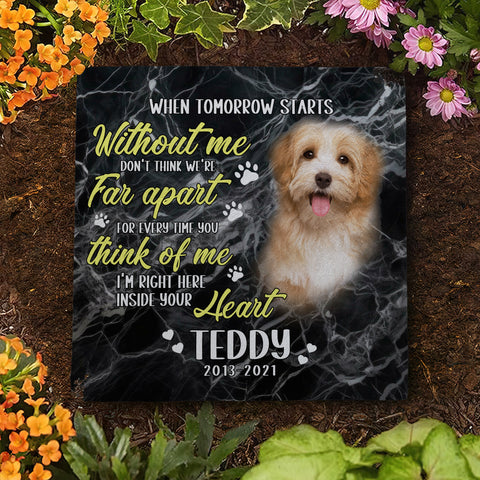 Image of Personalized Pet Memorial Stone With Photo, "When Tomorrow Starts Without Me" Dog Cat Grave Stone, Pet Loss Gifts