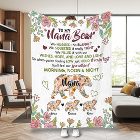 Personalized Grandma Blanket, Custom Flower Nana Bear Blanket, Message Blanket, Nana Blanket, Mother's Day Gift