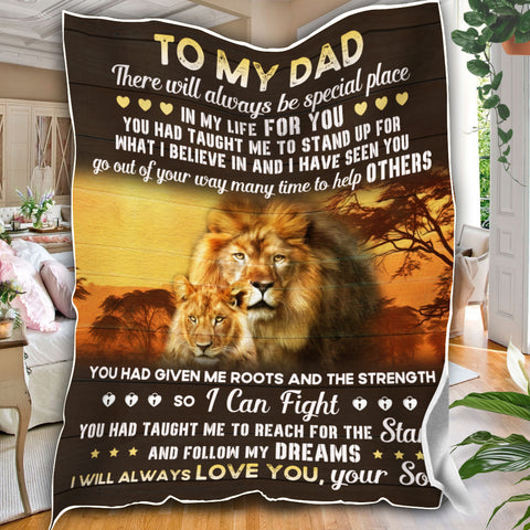 Image of Personalized Dad Blanket, Lion Father & Daughter Blanket, Blanket for Dad, Birthday Blanket, Message Blanket, Gift For Dad