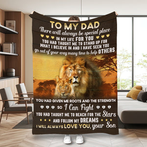 Personalized Dad Blanket, Lion Father & Daughter Blanket, Blanket for Dad, Birthday Blanket, Message Blanket, Gift For Dad