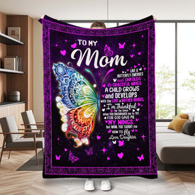 Personalized Butterfly To My Mom Blanket, Butterfly Mom Blanket, Message Blanket, Customized Mother's Day Gifts