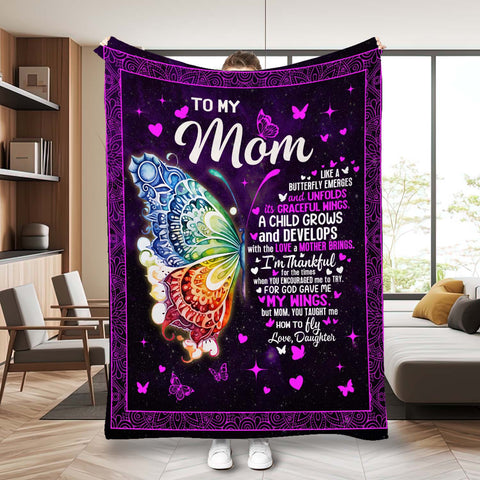 Image of Personalized Butterfly To My Mom Blanket, Butterfly Mom Blanket, Message Blanket, Customized Mother's Day Gifts