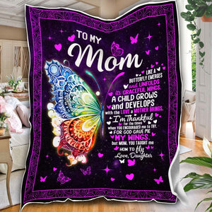 Personalized Butterfly To My Mom Blanket, Butterfly Mom Blanket, Message Blanket, Customized Mother's Day Gifts
