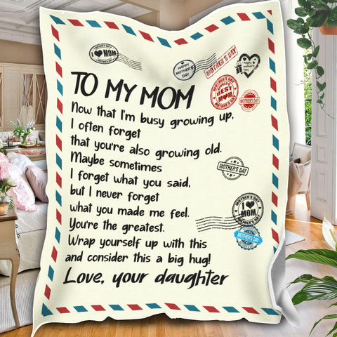 Image of Personalized Mom Blanket, Letter To My Mom Blanket, Message Blanket, Mother Blanket, Gift for Mom, Gift from Daughter, Mother's Day Gift