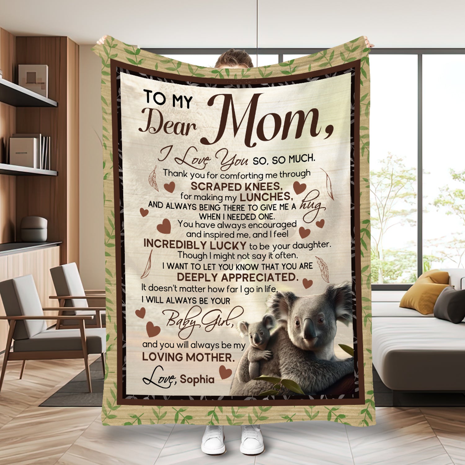 Personalized To My Mom Blanket, Koala Mom And Baby Blanket, Message Blanket, Customized Mother's Day Gifts