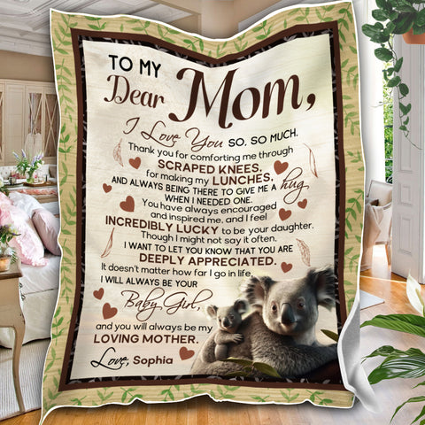 Image of Personalized To My Mom Blanket, Koala Mom And Baby Blanket, Message Blanket, Customized Mother's Day Gifts