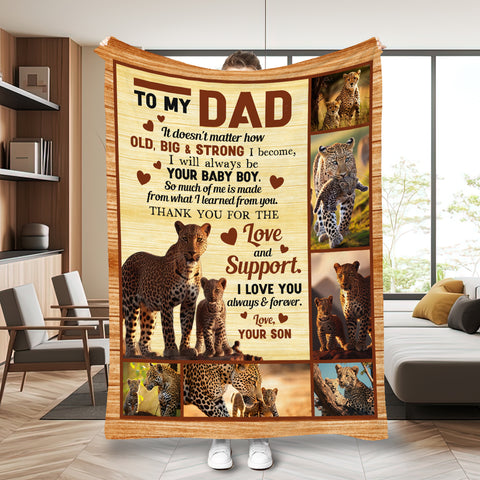 Image of Personalized Dad Blanket, Cheetah Leopard Dad Blanket From Son, To My Dad Blanket, Message Blanket, Father's Day Gift