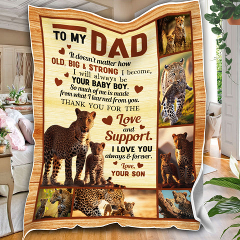 Image of Personalized Dad Blanket, Cheetah Leopard Dad Blanket From Son, To My Dad Blanket, Message Blanket, Father's Day Gift