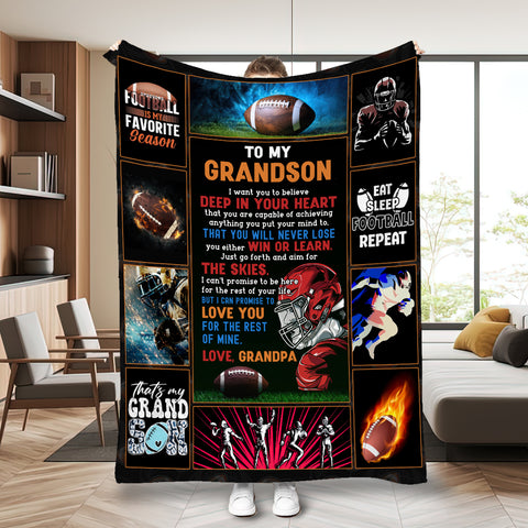 Image of Personalized Grandson Blanket, Football To My Grandson Blanket, Blanket for Grandson, Message Blanket, Gift For Grandson