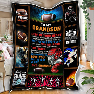 Personalized Grandson Blanket, Football To My Grandson Blanket, Blanket for Grandson, Message Blanket, Gift For Grandson