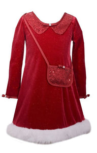 Bonnie Jean Girls Christmas Sequin Collar Santa Dress With Purse