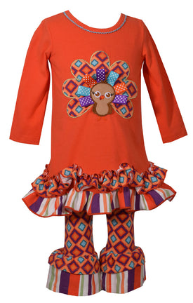 Bonnie Jean Little Girls Orange Thanksgiving Turkey Legging Set