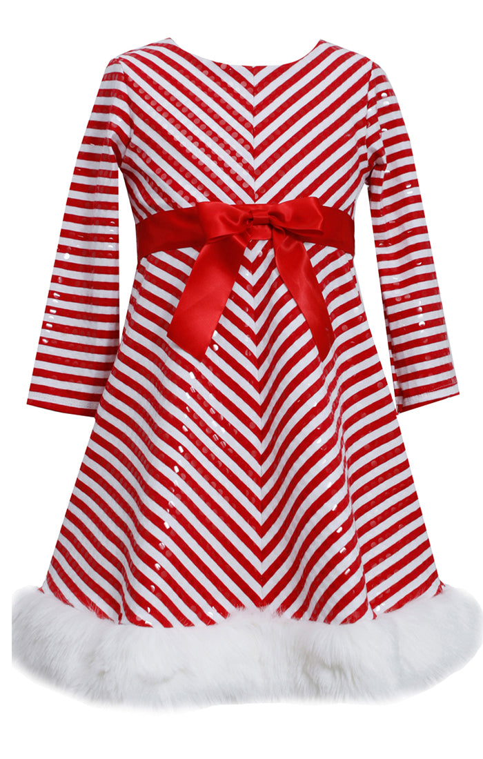Bonnie Jean Girls Christmas Red Sparkle White Fur Fancy Dress