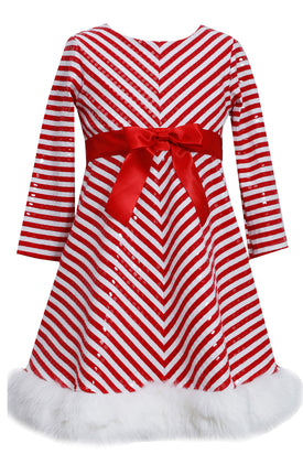 Bonnie Jean Girls Christmas Red Sparkle White Fur Fancy Dress