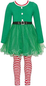 Bonnie Jean Girls Christmas Elf Mesh Skirt Legging 2pc Set