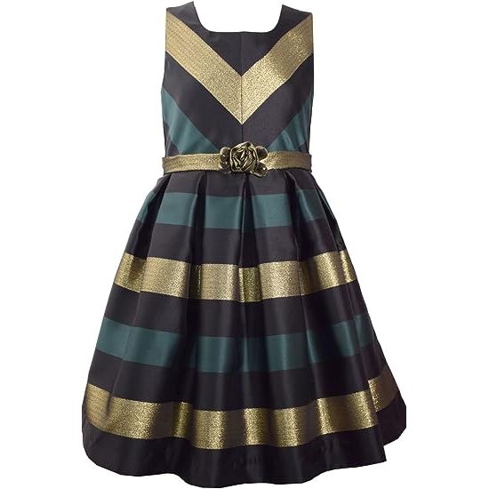 Bonnie Jean Big Girls' Holiday Hipster Dresses, Gold/Black Plaid