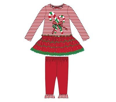 Bonnie Jean Little Girls Christmas Candy Cane Legging Set