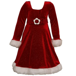 Bonnie Jean Little Girls Christmas Red Velvet White Faux Fur Santa Dress