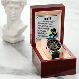 Dear Dad In Your Arms I Found Comfort In Your Words I Found Wisdom Men's Openwork Watch With Mahogany Box