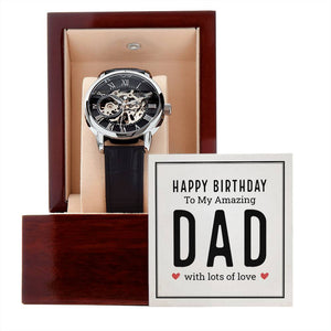 Happy Birthday To My Amazing Dad With Lots Of Love Men's Openwork Watch With Mahogany Box