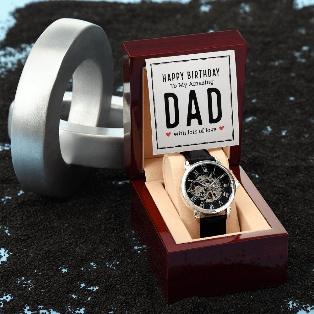 Happy Birthday To My Amazing Dad With Lots Of Love Men's Openwork Watch With Mahogany Box