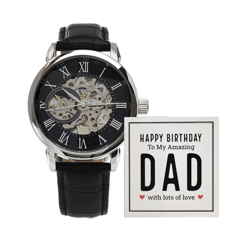 Happy Birthday To My Amazing Dad With Lots Of Love Men's Openwork Watch With Mahogany Box