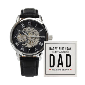 Happy Birthday To My Amazing Dad With Lots Of Love Men's Openwork Watch With Mahogany Box